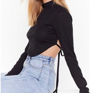 Nasty Gal open-back ribbed crop top in black with mock neck